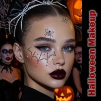 NOOEPC 3D Spider Web Face Gems, Halloween Makeup Face Jewels for Women, Hair Gems Clear Face Rhinestones, Halloween Makeup for Women Face Stickers Spider Costume - Image 4