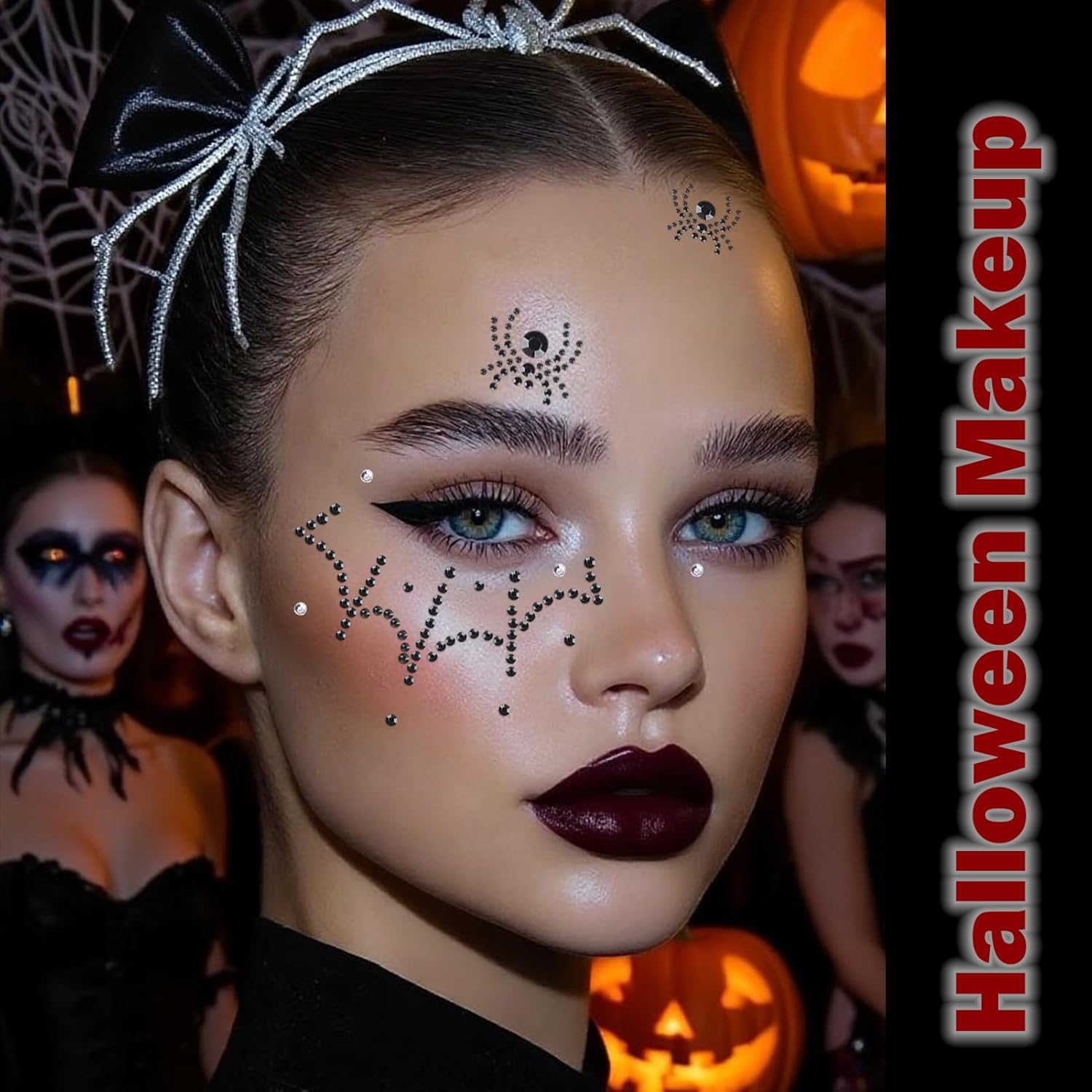 NOOEPC 3D Spider Web Face Gems, Halloween Makeup Face Jewels for Women, Hair Gems Clear Face Rhinestones, Halloween Makeup for Women Face Stickers Spider Costume - Image 4