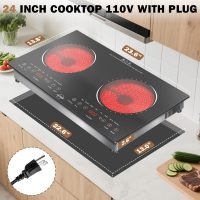 Hobsir 2 Burner Electric Cooktop 110v, 2000W, Electric Stove Top Burner, 24 Inch Countertop and Built-in Hot Plate Stove with Plug, LED Touch, Menu, Safety Lock for Kitchen Apartment RV Camp Stoves - Image 3