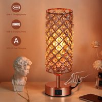 Hong-in Crystal Table Lamp - 3-Way Dimmable Touch Control, Rose Gold Bedside Lamp with USB C and A Ports, Nightstand Light for Living Room, Bedroom, Home Office (Bulb Included) - Image 6