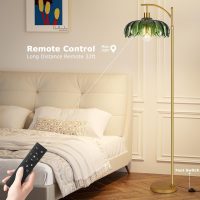 Glass Floor Lamp for Living Room,Bedroom,Gold Dimmable Standing Lamp with Remote,Mid Century Modern Brass Tall Lamp Boho Vintage Retro Floor Lamps Arc Green Flower Floor Light Lamp Bohemian - Image 3