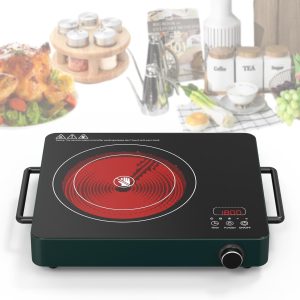 VBGK Electric Cooktop, 1800W Single Burner Induction Cooktop with 9 Power Levels, Timer and Knob Control, 110-120V