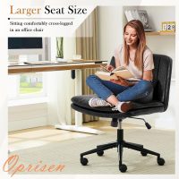 Criss Cross Chair with Wheels, Armless Comfy Thickened Cushion Wide Seat Cross Legged Office Chair with Pillow, Adjustable Swivel Mid Back Computer Task Vanity Home Office Desk Chair (PU, Black) - Image 7