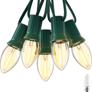 Brightown C7 Clear LED Christmas String Lights Outdoor, 25FT Connectable with 26 0.6W Bulbs (1 Spare), Vintage Hanging Lights for Xmas Holiday Party, Patio, Roofline House Decor