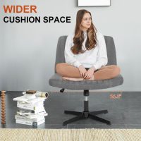Criss Cross Chair，Armless Vanity Chair with Back, Cross Legged Office Desk Chair Comfy, Wide Seat No Wheels Height Adjustable Computer Task Chair for Home Office-Grey - Image 5
