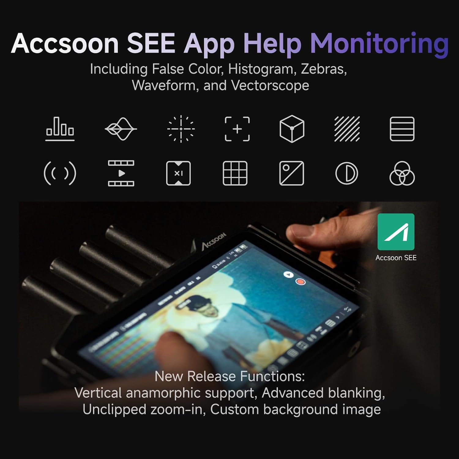 Accsoon CineView M7 Pro 4K60 Wireless Video Transmitter&Receiver&7 Inch Camera Monitor with 3D LUT, Dual-Band SDI HDMI 1200ft Range 25ms Lat., 10 App Monitoring, Pair CineView Master 4K TX&RX/HE/SE TX - Image 8