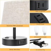 Mini Bedside Lamps for Bedrooms Set of 2 - Nightstand Bedroom Lamps with USB C Port and AC Outlet Charging, Dimmable Touch Small Bed Side Table Lamp, Black Night Stand Light for Kids/Guest Room - Image 8