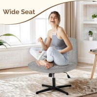 Criss Cross Legged Chair, Ergonomic Computer Desk Swivel Seating Comfy Wide Fabric Seat No Wheels Armless Height Adjustable for Home Office, Study, Vanity, Gray - Image 3