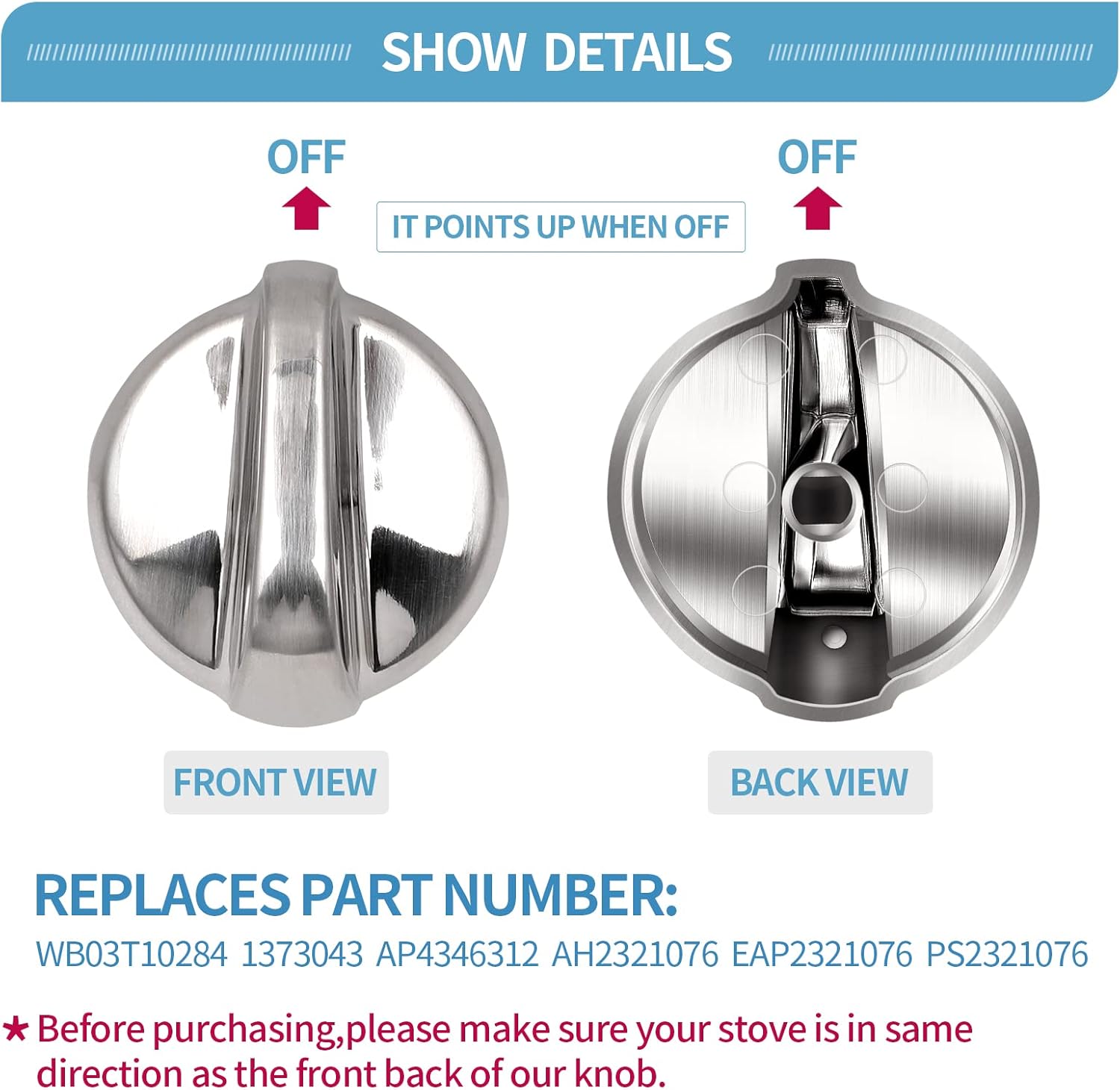 5 Pack WB03T10284 Oven Knobs Replacements for GE, 191D5100 Stove Knons Compatible with GE Range Stove Oven Replaces 1373043 AP4346312 AH2321076 EAP2321076 PS2321076 - Image 2