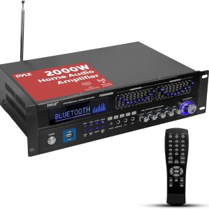 Pyle Bluetooth Hybrid Home Amplifier - 6-Channel 2000W Home Audio Rack Mount Stereo Power Amplifier Receiver w/ Radio, USB/AUX/RCA/Mic, Optical/Coaxial, AC-3, DVD Inputs, Dual 10 Band EQ - PT6060CHAE