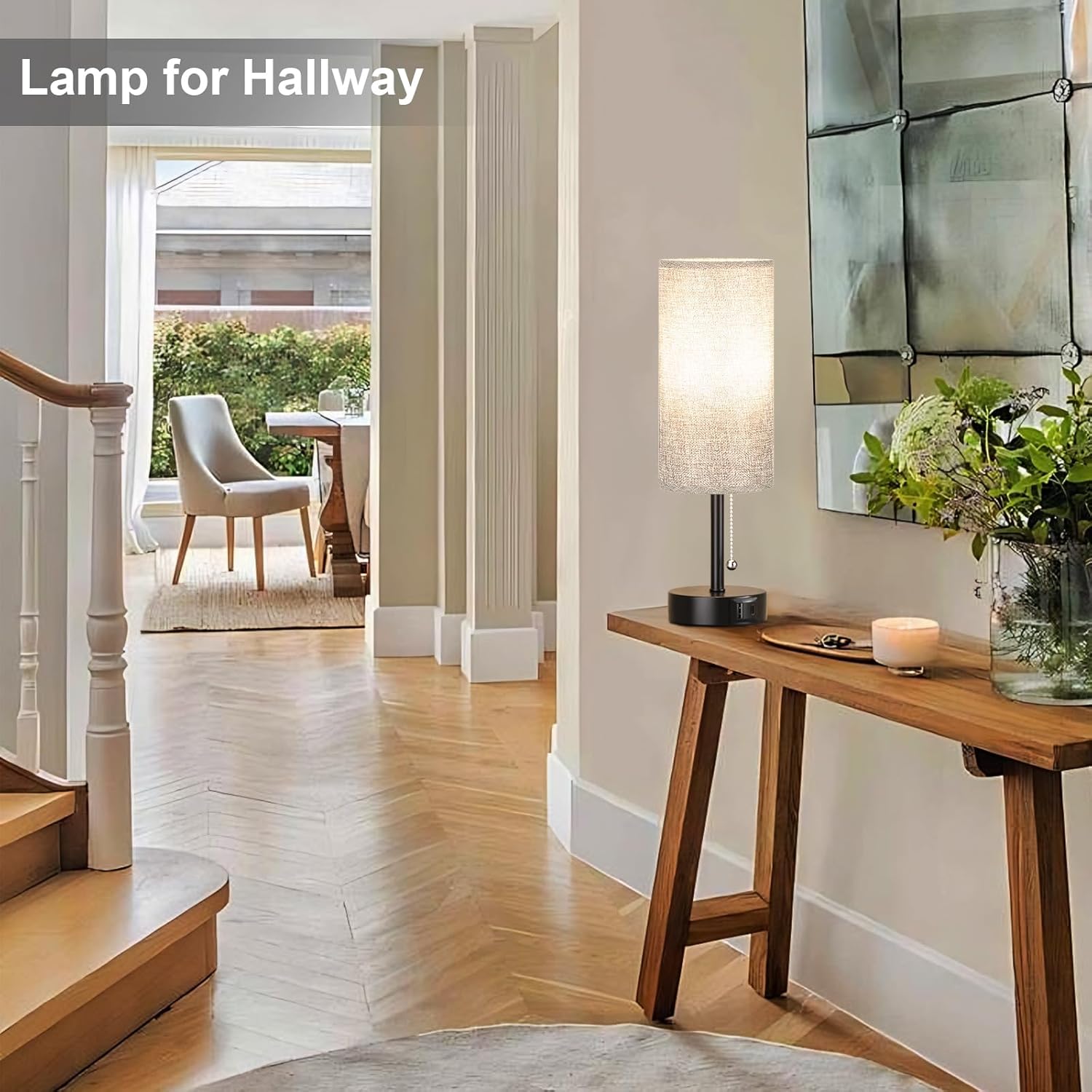 Grey Bedside Lamp for Bedroom Nightstand - Small Table Lamp with USB A + C Charging Port, 3 Color Temperatures Pull Chain Night Stand Light with Bulb, Side Table Desk Reading Lamp for Living Room/Dorm - Image 4