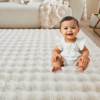 White Creamy Rabbit Plush Area Rug for Bedroom Living Room Sofa,8'X10' Faux Fur Fluffy Shaggy Rectangular Square Rug for Kids Teen Girls Room,Furry Carpet Rug for Nursery Baby Room Decor for Teenage - Image 5