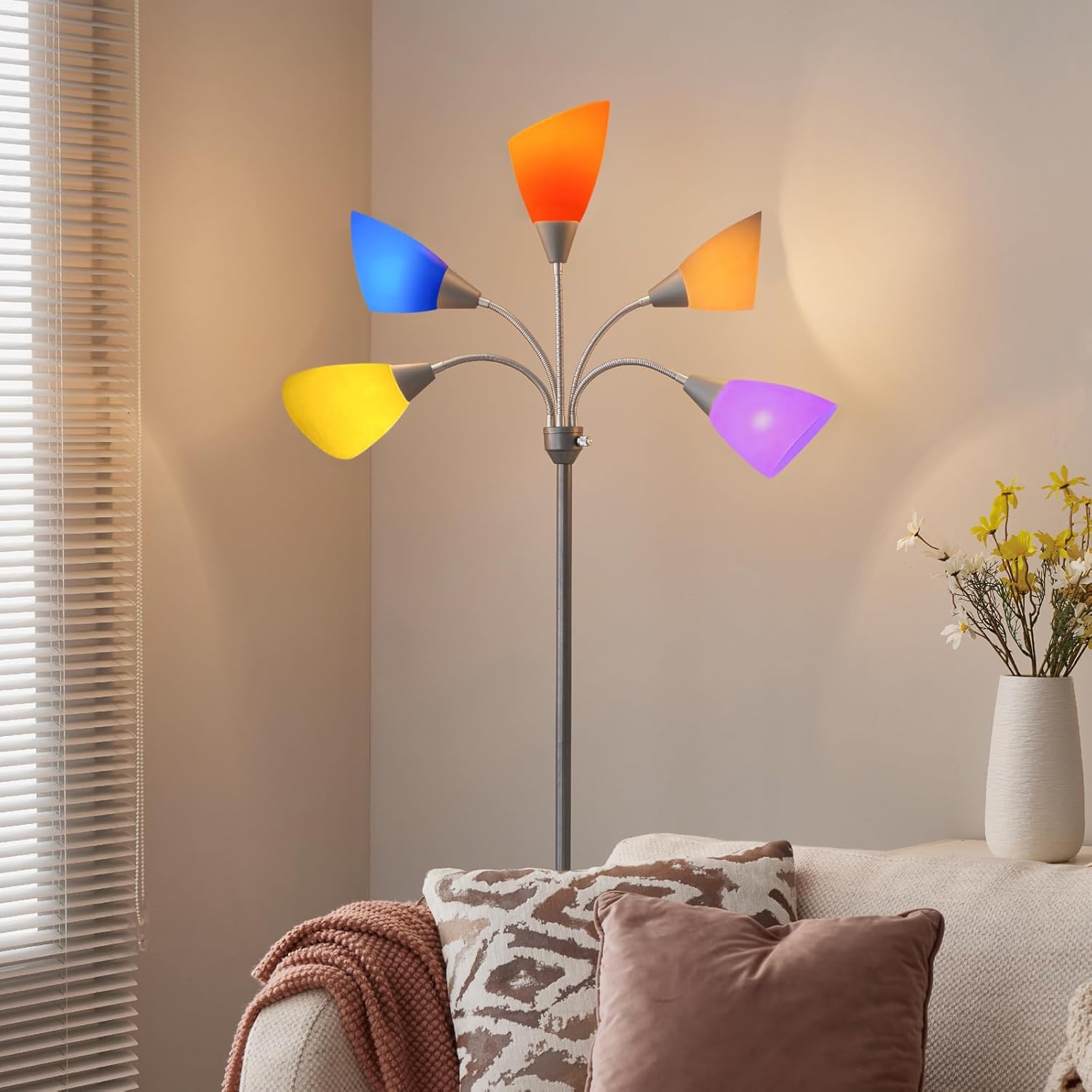 Medusa Floor Lamp, Multi Head 5 Light Floor Lamps for Living Room with 10 Lampshade, Adjustable Gooseneck Reading Standing Lamp for Bedroom,Office,Kids,Classroom (Sliver) - Image 8