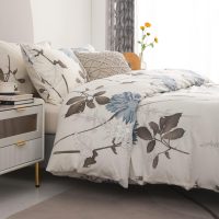 SLEEPBELLA Comforter King Size, 600 Thread Count Cotton Brown Branches and Blue Flowers Off-White Comforter Sets, Down Alternative Bedding Set 3Pcs(King, Off-White Botanical) - Image 4