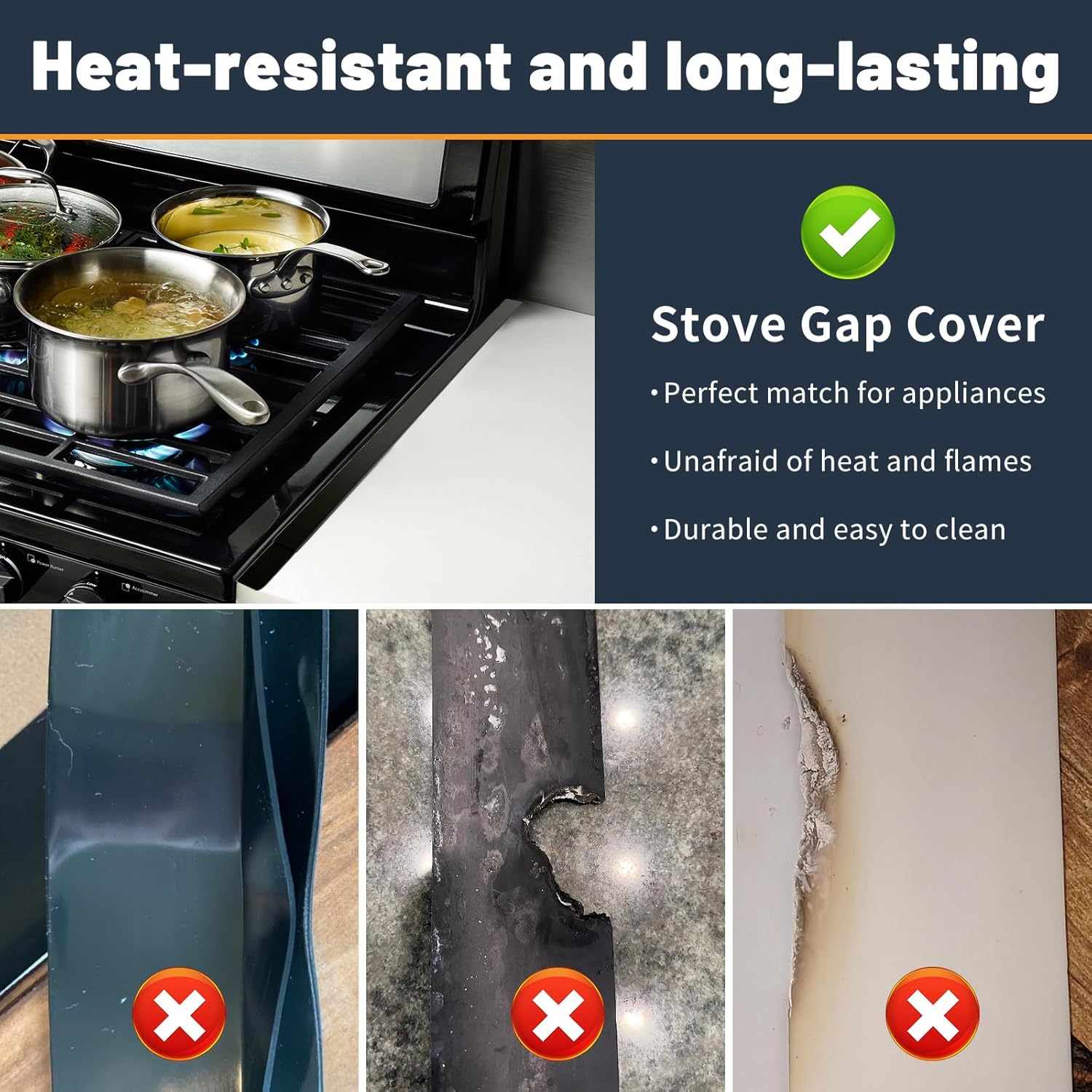 Stove Gap Covers Stainless Steel, Adjustable 13.8-27.5 In(2 Pack), Heat Resistant, Gas Stove Side Gap Protector (Matte Black) - Image 3
