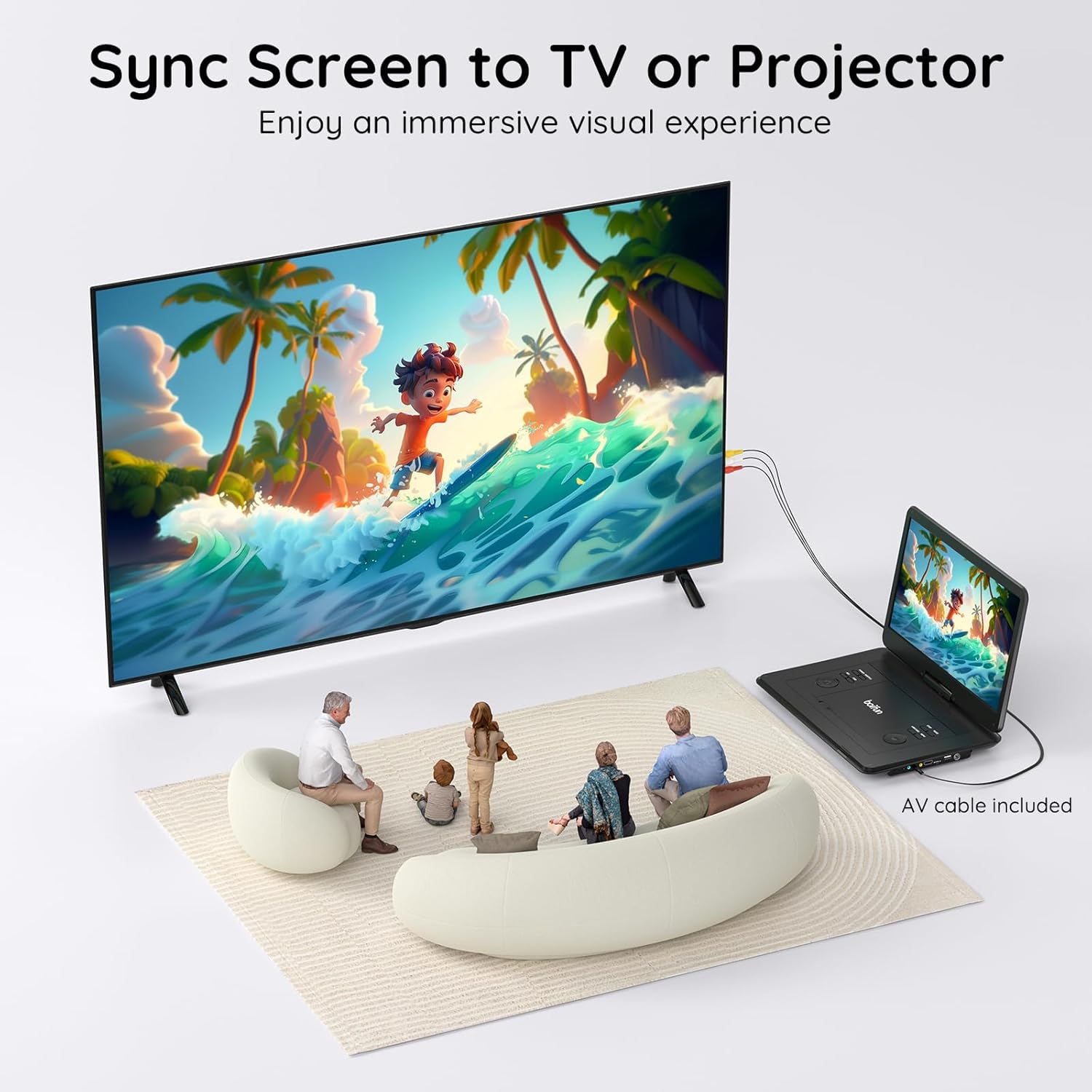 BOIFUN 17.5" Portable TV/DVD Player Combo with 15.6" Large HD Swivel Screen, Digital TV ATSC Tuner, Built-in Battery, Support HDMI in/USB/Micro SD/AV Out and Multiple Disc Formats, Black - Image 6