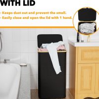 SpaceAid Laundry Hamper with Lid, 110L Large Tall Clothes Basket Bin with Bamboo Handles, Collapsible Laundry Hamper for Bedroom, Bathroom, Dorm, Laundry Room - Black - Image 3