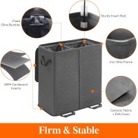 Lifewit Double Laundry Hamper with Lid and Removable Laundry Bags, Large Collapsible 2 Dividers Dirty Clothes Basket with Handles for Bedroom, Laundry Room, Closet, Bathroom, College, 136L Black - Image 2