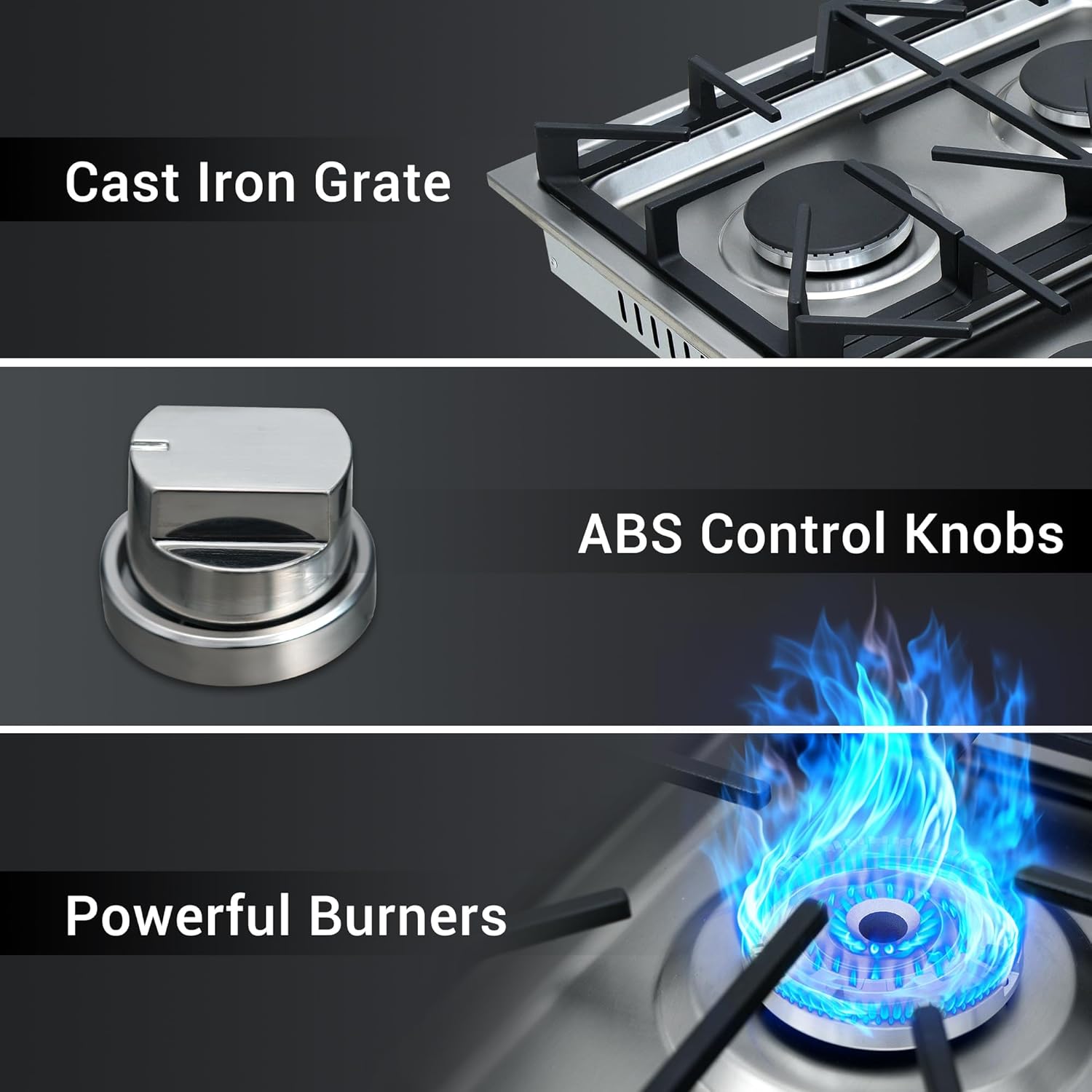 CT Copper Tailor Gas Cooktop 30 Inch With Four Sealed Burners, NG/LPG Convertible,Max 18000BTU, in Stainless Steel - Image 4