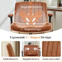 SAMERY Criss Cross Chair with Wheels Adjustable Flip-Up Arms, Wide Cross Legged Office Desk Vanity Chair Height Adjustable Swivel for Home Office Vanity Computer Task (Brown, with Armrests) - Image 4