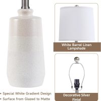 20.5" Ceramic Table Lamp Set of 2 for Bedrooms, White Lamps Set of 2 for Living Room, Minimalist Ceramic Lamps with White Barrel Lampshade, Matte White Ceramic Lamps for Nightstand - Image 3