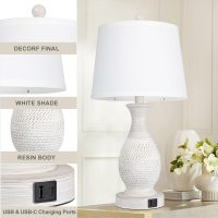PARTPHONER Table Lamps Set of 2, Bedside Touch Lamp with USB C+A Charging Ports, Side Table Lamp with White Fabric Shade (LED Bulbs Included) - Image 7