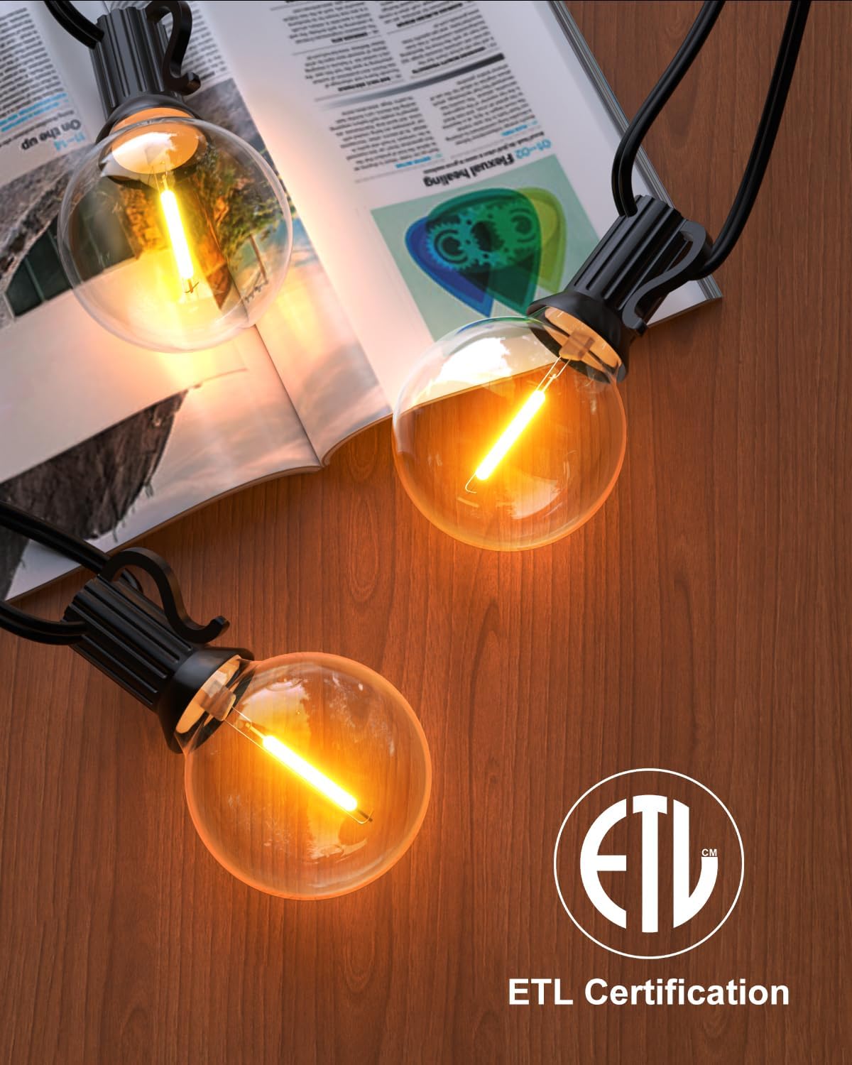 GLUROO 120FT Outdoor String Lights, G40 LED Patio Lights with 64pcs Bulbs, Waterproof Shatterproof Dimmable Globe Hanging Outdoor Cafe Bistro Porch Outside Light, 2Packs * 60ft - Image 5