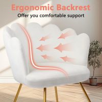 CLATINA Modern Velvet Make Up Vanity Chair, Flower Shaped Back Accent Chair Armchair with Gold Metal Legs, Cute Girl Criss Cross Chair No Wheels for Home Office Bedroom Dressing Living Room, White - Image 5