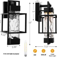 PARTPHONER Modern Outdoor Light Fixtures Dusk to Dawn Outdoor Lighting 2 Pack, 15" Exterior Wall Sconce Waterproof Porch Light, Outside Lamp for House with Water Glass for Garage Doorway - Image 3