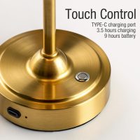 ONEWISH Cordless Lamp-Battery Operated Table lamp, 4000mAh Rechargeable, Stepless Dimmable, Small Touch Bedside Lamp with Fabric Shade, for Dining, Patio, Bathroom(Gold) - Image 4