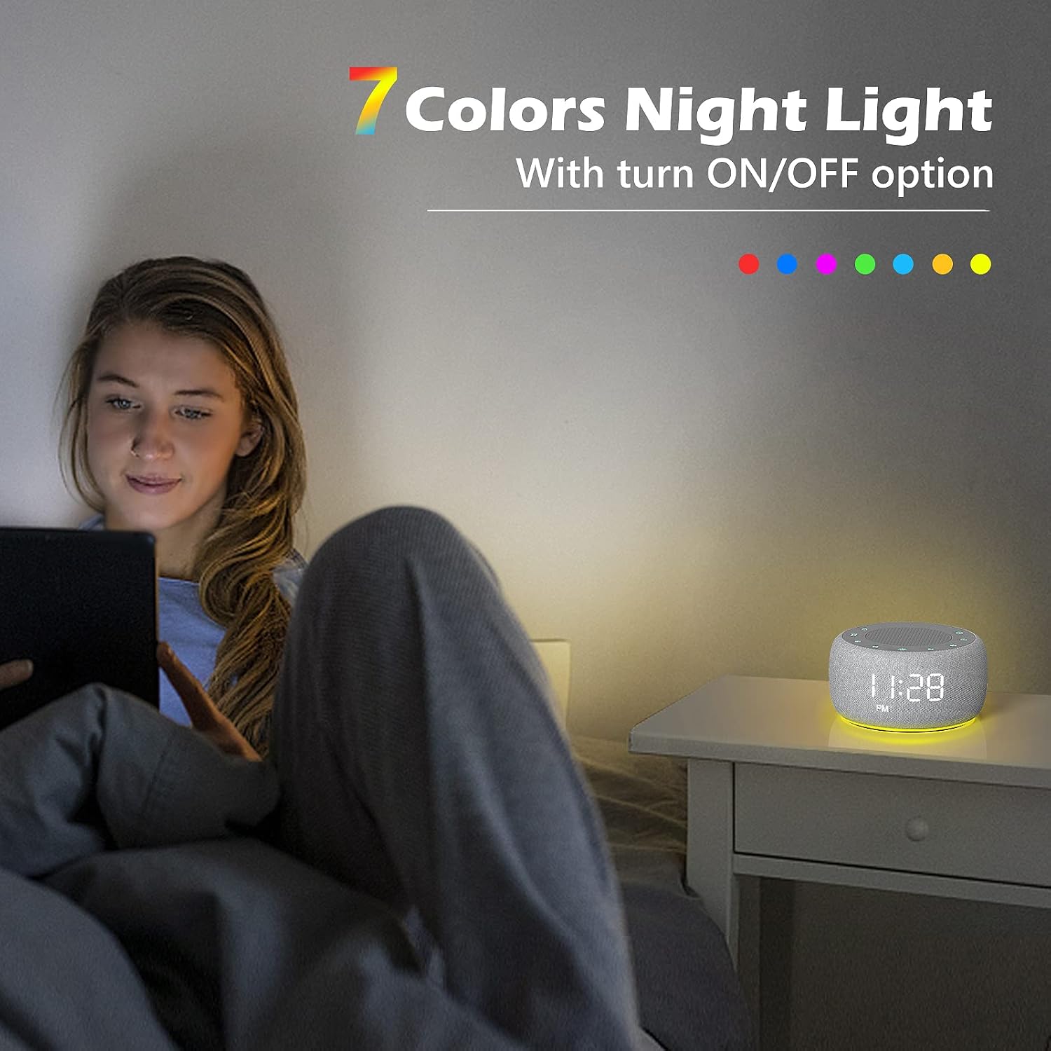 Buffbee Sound Machine & Alarm Clock 2-in-1, 18 Soothing Sound, 7 Night Light, Sleep Timer, Precise 30-Level Volume Control White Noise Machine - Image 4