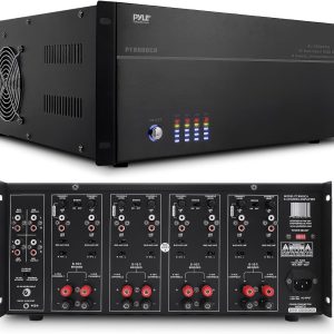 Pyle 4 Multi-Zone Stereo Amplifier - 19” Rack Mount, Powerful 8000 Watts with Speaker Selector Volume Control & LED Audio Level Display, 4-Ch. Bridgeable Switches - PT8000CH