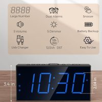 Digital Dual Alarm Clock for Bedroom, Large Display Bedside with Battery Backup, USB Phone Charger, Volume, Dimmer, Easy to Set Loud LED Heavy Sleepers Kid Senior Teen Boy Girl Kitchen - Image 2