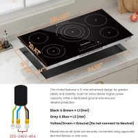 Electric Cooktop 36 Inch, OmniEase Built-in Electric Cooktops 5 Burner Stove Top, 36" Radiant electric Cook top Stovetop with Kid Safety Lock, Timer, 9 Heating Level, 9600W, 220-240V for Hard Wire - Image 6