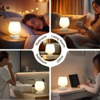 Touch Table Lamp for Nightstand - Small Bedside Lamp for Bedroom Living Room Night Stands, Desk Lamp with White Glass Shade for Small Spaces, 3 Way Dimmable, LED Bulbs, Gifts - Image 6