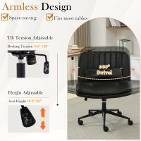 Criss Cross Chair with Wheels, Armless Comfy Thickened Cushion Wide Seat Cross Legged Office Chair with Pillow, Adjustable Swivel Mid Back Computer Task Vanity Home Office Desk Chair (PU, Black) - Image 6
