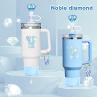 Mity rain 6PCS Blue Cup Accessories for Stanley - Initials Decorations for Stanley Cup 30oz 40oz Tumblers with Handle, Cute and Girlie Gift (V) - Image 3