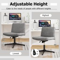 COSTWAY Criss Cross Legged Chair, Modern Armless Desk Chair w/Wide Seat & 120°Rocking, Height Adjustable Computer Task Chair No Wheels, Padded Swivel Vanity Chair for Home Office (Grey) - Image 6