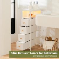 Yoobure Narrow Dresser for Bedroom, LED Slim Nightstand with Charging Station, Small Dressers Chest of Drawers, Narrow Side Table End Table Tall Skinny Cabinet Night Stand for Small Spaces, White - Image 9