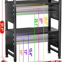 Microwave Stand, 3-Tier Expandable(17.4"- 27.4") Heavy Duty Adjustable Shelf Microwave Oven Rack, Kitchen Countertop Organizer and Storage with 9 Hooks & Cutting Board Holder, Holds up 180 lbs, Black - Image 6