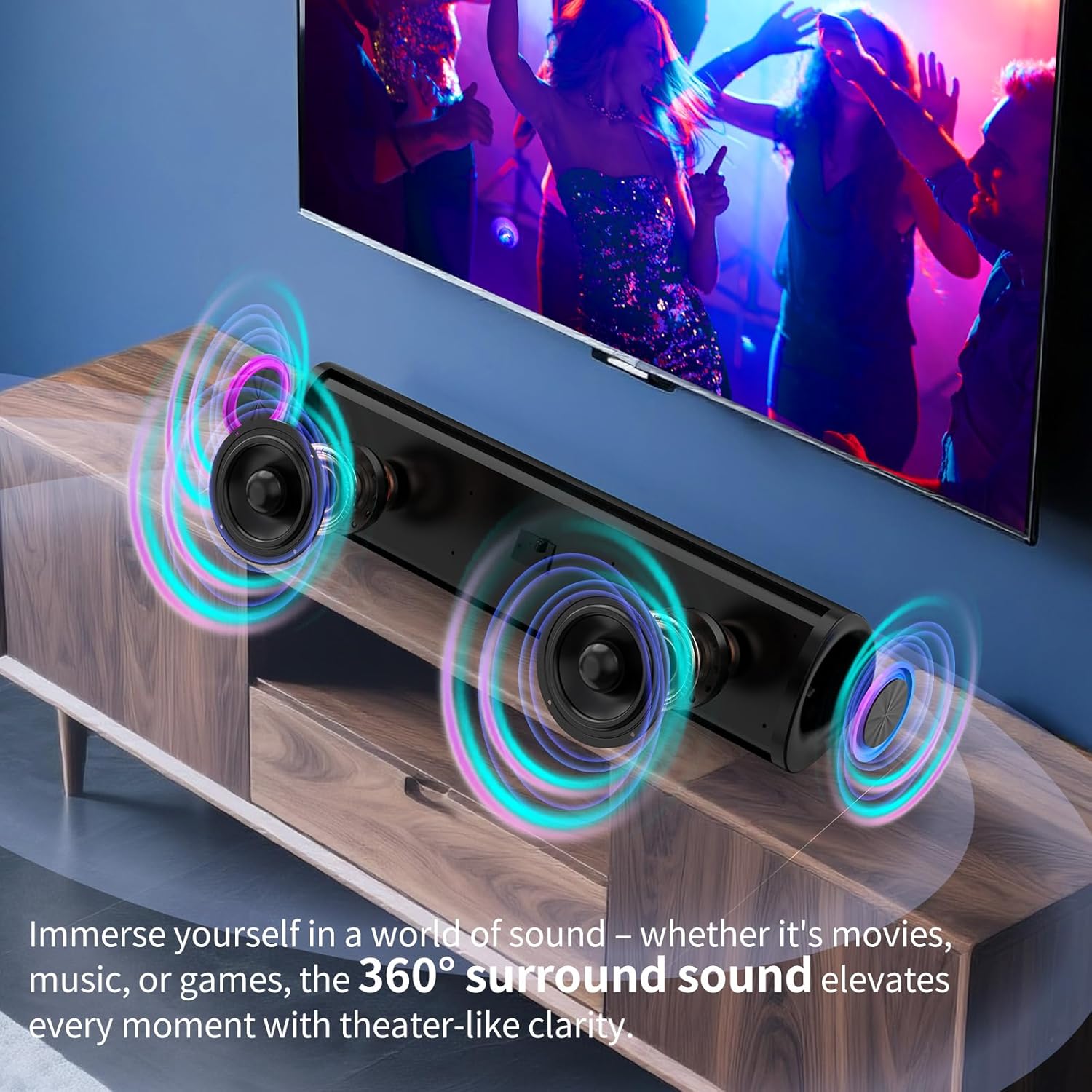 Sound Bar, Surround Sound System for TV –Sound Bar for Smart TV, 3D Home Theater Audio,Colorful RGB Lighting Effects, ARC/Bluetooth/Optical/AUX Connect/USB, withTV/PC/Gaming/Projectors - Image 3
