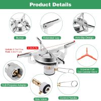 WADEO Portable Camping Stove Burner, Backpacking Stove with 1LB Propane Tank Adapter, Fuel Can Canister Stand and Carry Case, Portable Collapsible Propane Camping Burner for Outdoor Cooking - Image 3