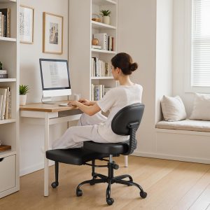 Shahoo Cross Legged Office Chair Black, Height Adjutable Ergonomic Chairs with Lumbar Support for Living Room