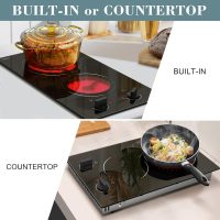 Hobsir 2 Burner Electric Cooktop 110v, Plug in Electric Stove Top, 2000W Electrical Stove Top Burner, 12 Inch Countertop & Built-in Ceramic Cooktop, Knob Control, 9 Power Level - Image 6