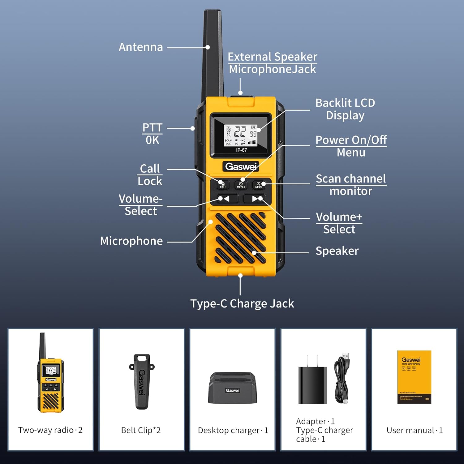 G1pro IP67 Waterproof Floating Walkie Talkies Long Range for Adults,Heavy Duty Two Way Radio,VOX,USB-C,Rechargeable Lithium Battery(4 Pack) - Image 7