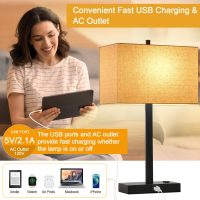 21" Touch Bedside Lamps with 2 USB & AC Outlets, 3-Way Dimmable Bedside Table Lamps Set of 2 for Bedroom Living Room Office Reading, Beige Linen Shade Lamps for Night Stands, 2700K LED Bulbs Included - Image 7