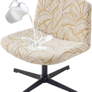Armless Office Chair Cover Waterproof Criss Cross Chair Slipcover Jacquard Mid Back Accent Chair Cover Vanity Slipper Swivel Chair Protector for Living Room Yellow
