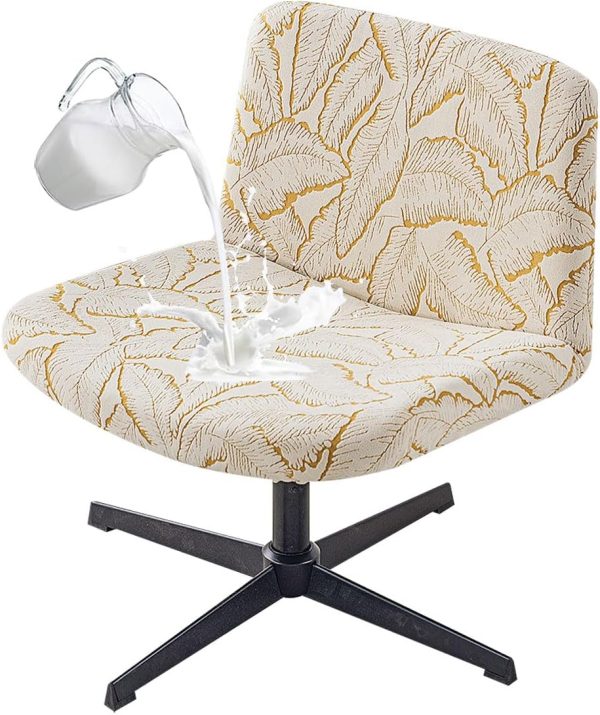 Armless Office Chair Cover Waterproof Criss Cross Chair Slipcover Jacquard Mid Back Accent Chair Cover Vanity Slipper Swivel Chair Protector for Living Room Yellow