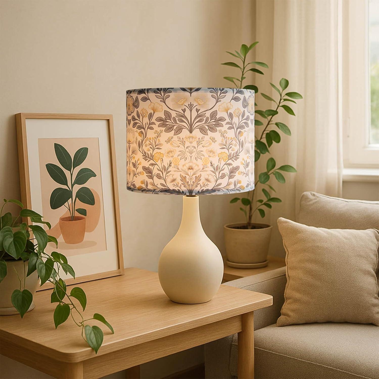 Drum Lamp Shades Set of 2, 13" Top x 13" Bottom x 10" High Polyester Fiber Printing Plants Lampshade, Floral Lampshade Cover, Spider Fitter for Table & Floor Lamps, Assembly Required (Country) - Image 4