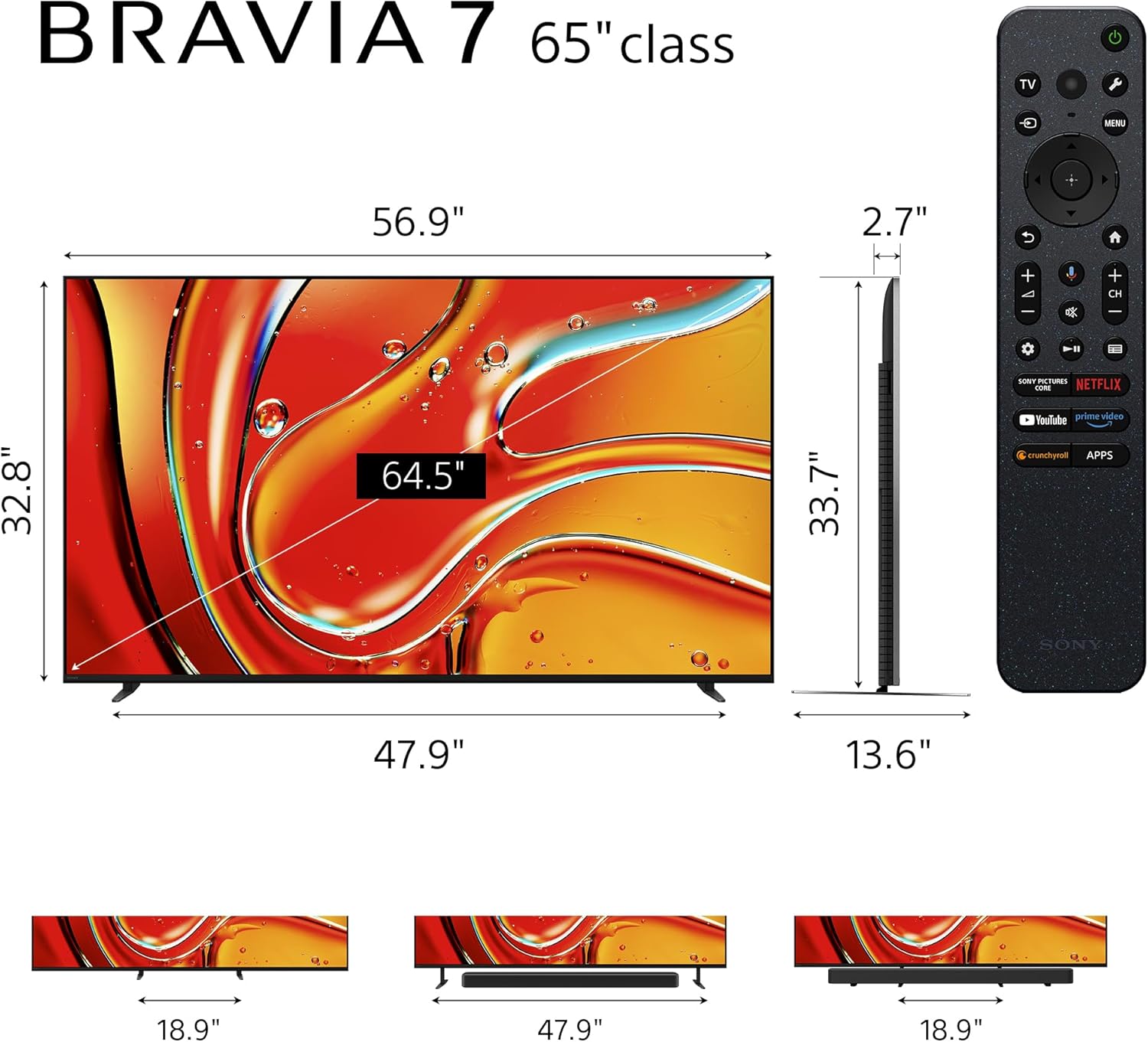 Sony 65 Inch Mini LED QLED 4K Ultra HD TV BRAVIA 7 Smart Google TV with Dolby Vision HDR and Exclusive Features for PlayStation®5 (K-65XR70) - Image 2